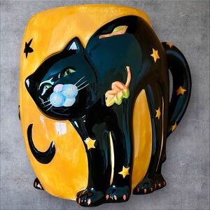 Black Cat Mug Susan Winget Halloween Jumbo Size Stars Moon